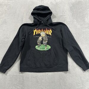 Thrasher Hoodie Men's L Sweatshirt Pullover Black Rick & Morty Skater Y2K